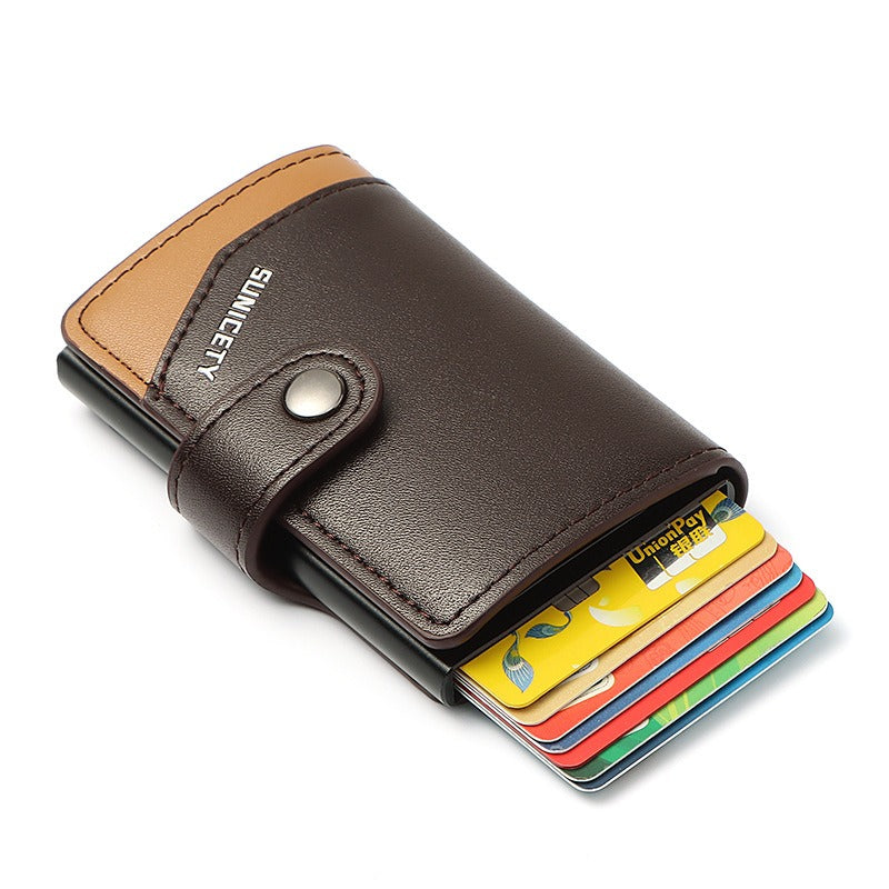 Leather RFID Metal Aluminum Case Automatic Pop-up Card Holder