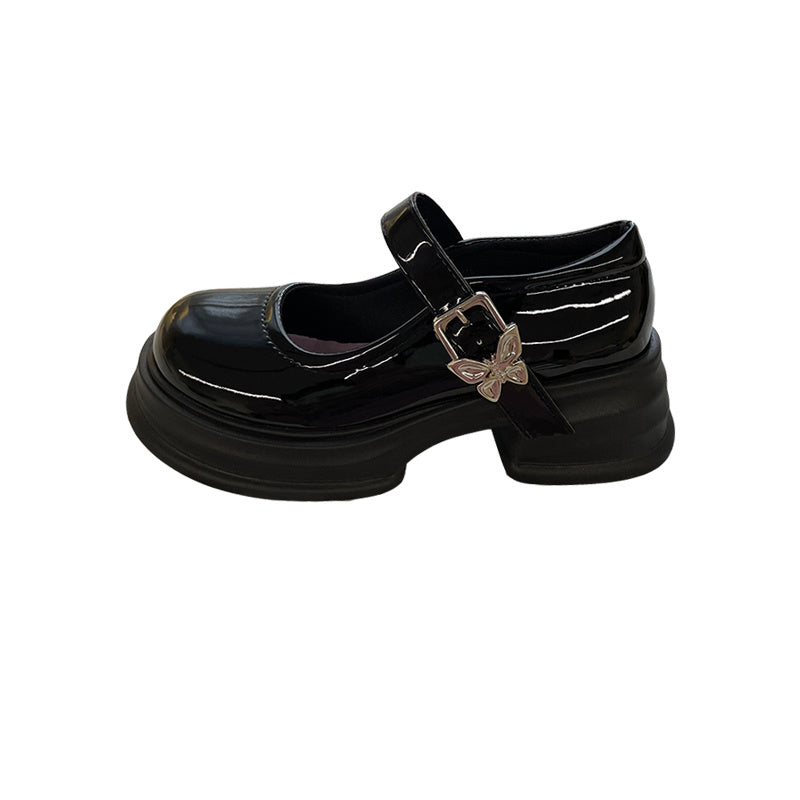 Round Toe Black Versatile Leather Shoes