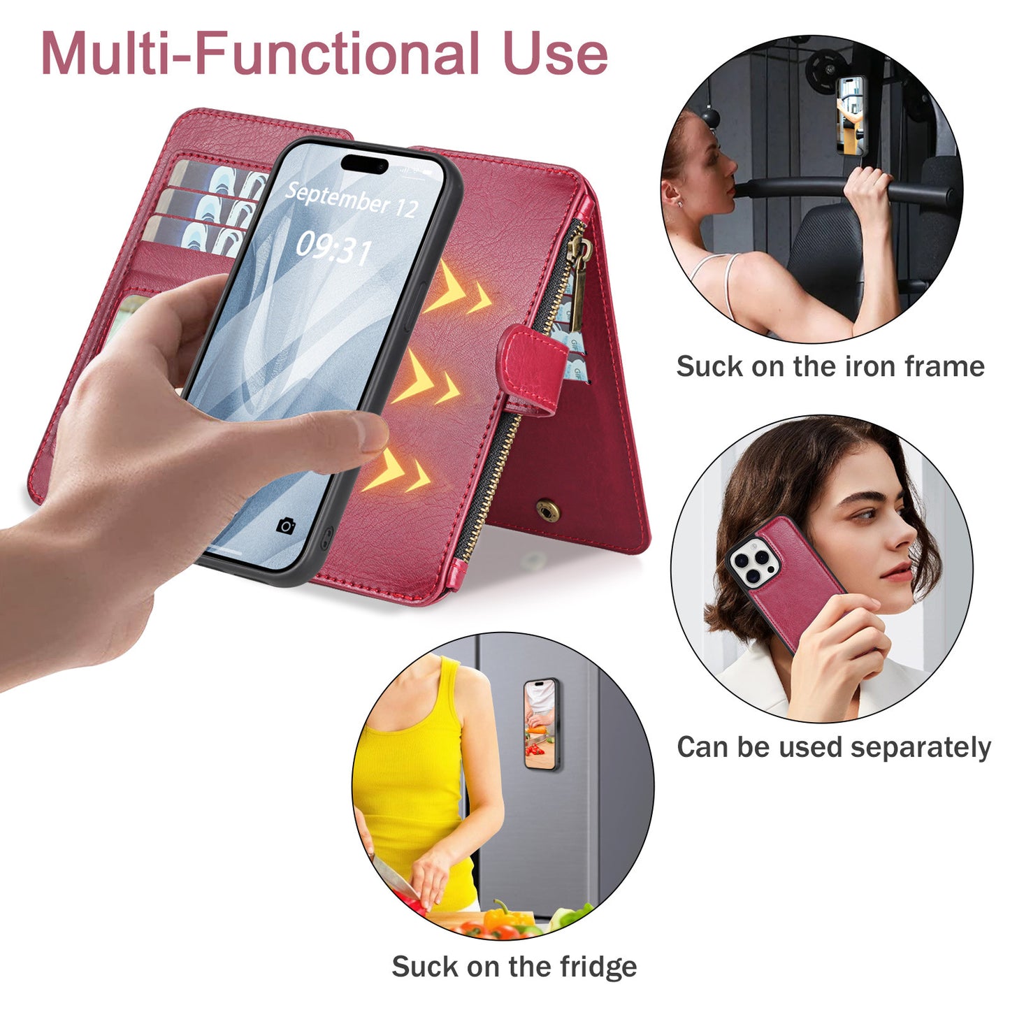 iPhone Multifunctional Wallet Leather Detachable Magnetic Protective Case