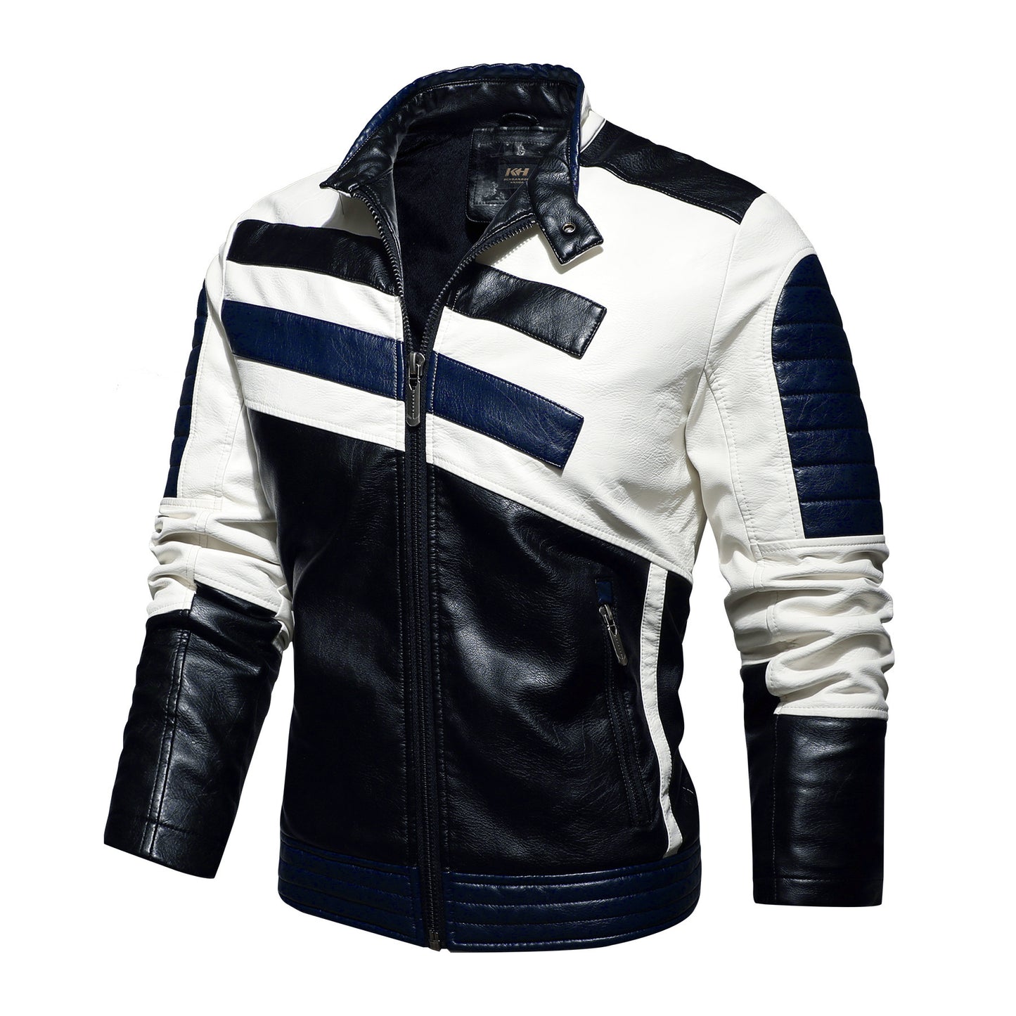 Motorcycle Leather Stand Collar Jacket