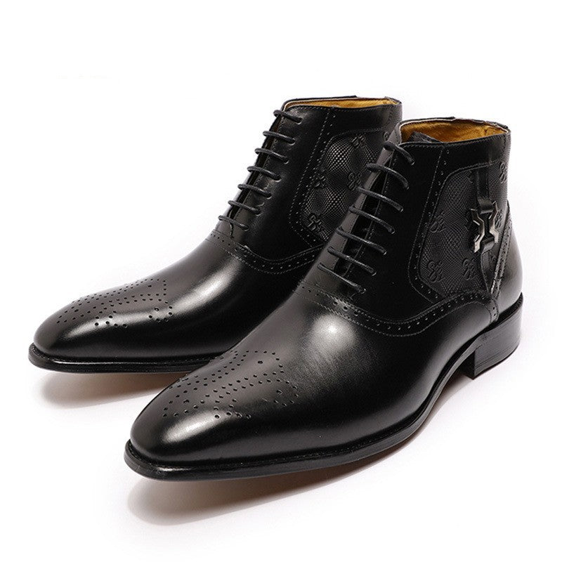 Pointed Leather Boots Front Lace-up Boots