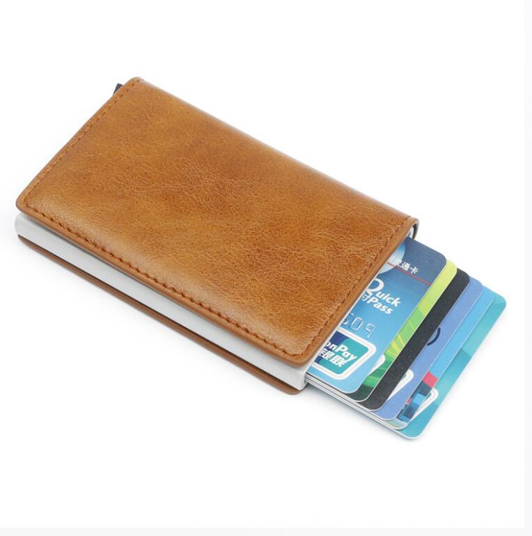 RFID Metal Card Holder Aluminium Alloy Leather Wallet Antitheft