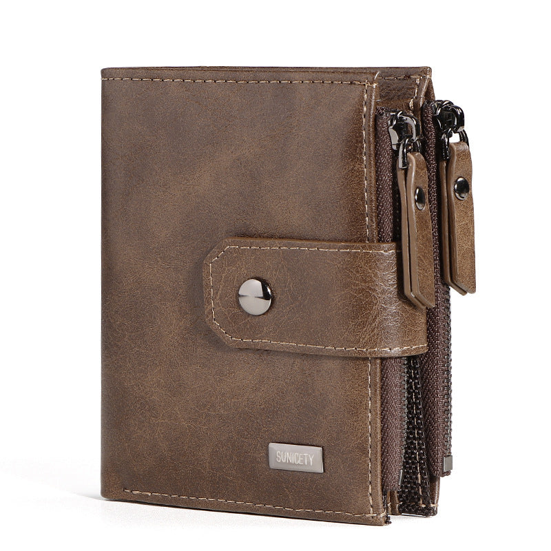 Anti-Theft Brush Business Leather Thin Short Wallet