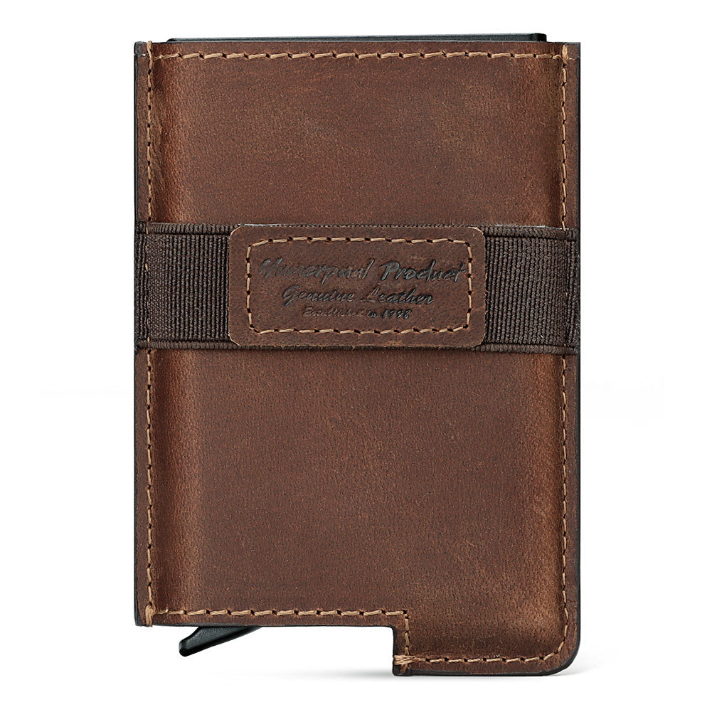 RFID Leather Retro Anti-Theft Swipe Card Box Automatic Credit Card Sleeve