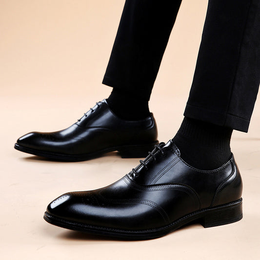 Formal Leather British Brogue Pointed-Toe Lace Up Shoes