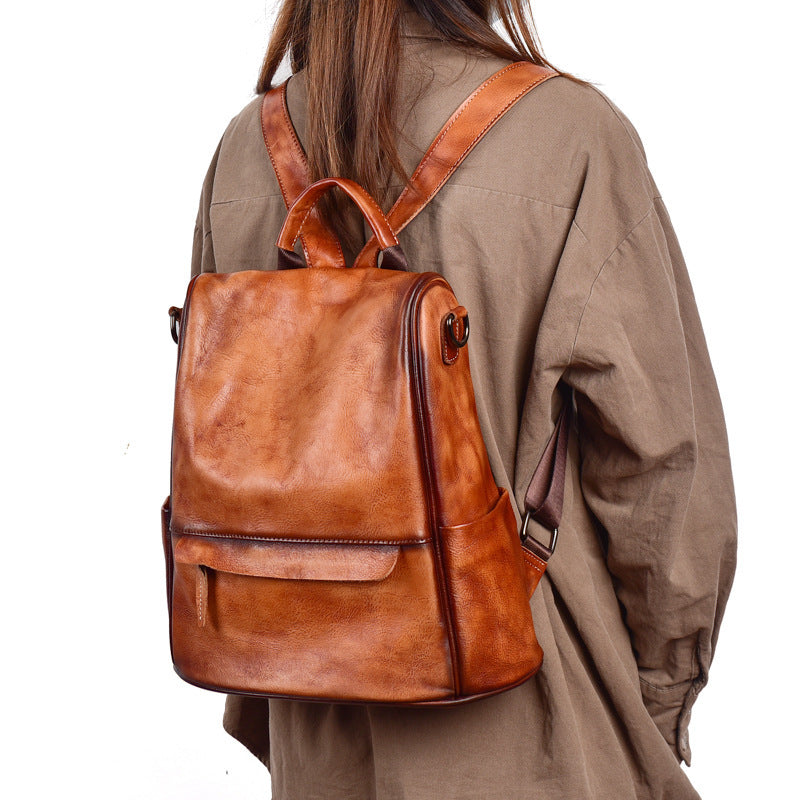 Genuine Leather Anti-Theft Travel Backpack