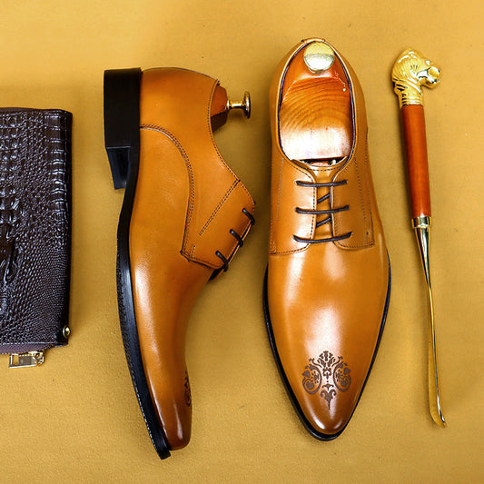 Breathable Pointed Carved Business Casual Wear Leather Shoes