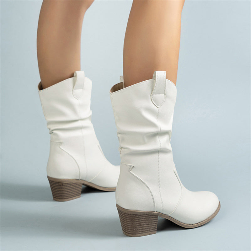 Vintage Leather Western Cowboy Boots with Square Heels