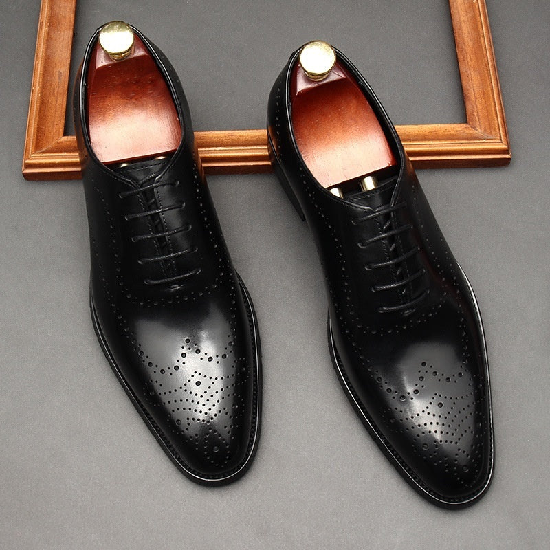 Leather British Pointed Toe Business Formal Wear Lace-up Shoes