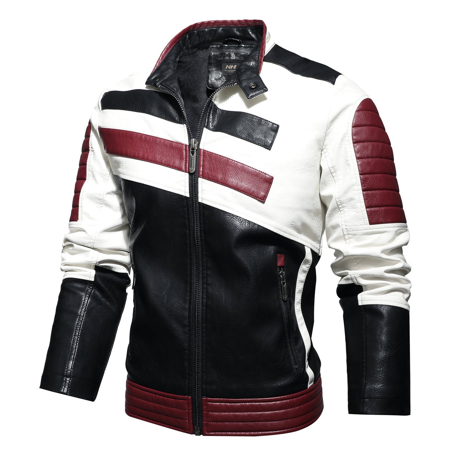 Motorcycle Leather Stand Collar Jacket