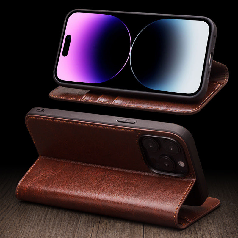 Genuine Leather iPhone Case Flip with Card Insertion