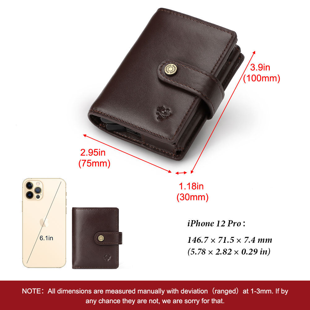 Leather RFID Card Holder Antimagnetic Short Wallet Retro Zipper Automatic