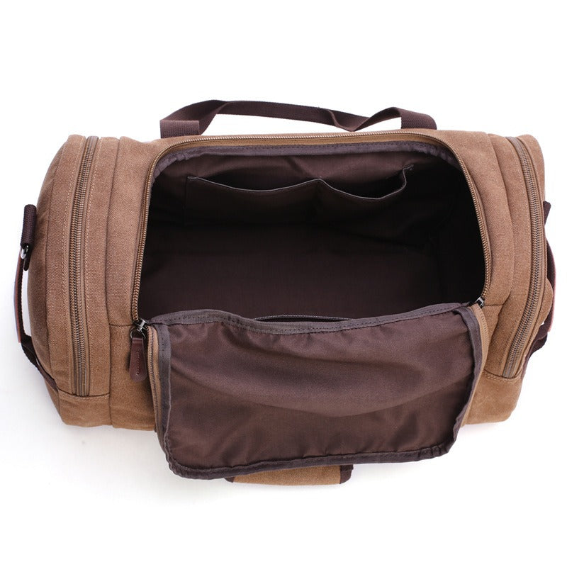 Classy Large Capacity Vintage Leather and Canvas Luggage Travel Tote Bags