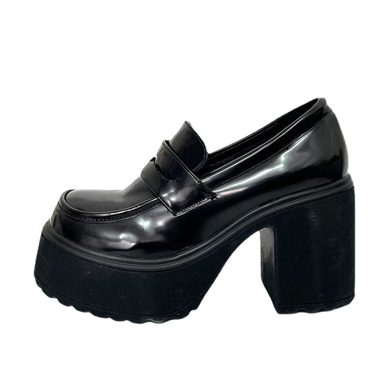 Short Heel British Platform Loafers Leather Shoes