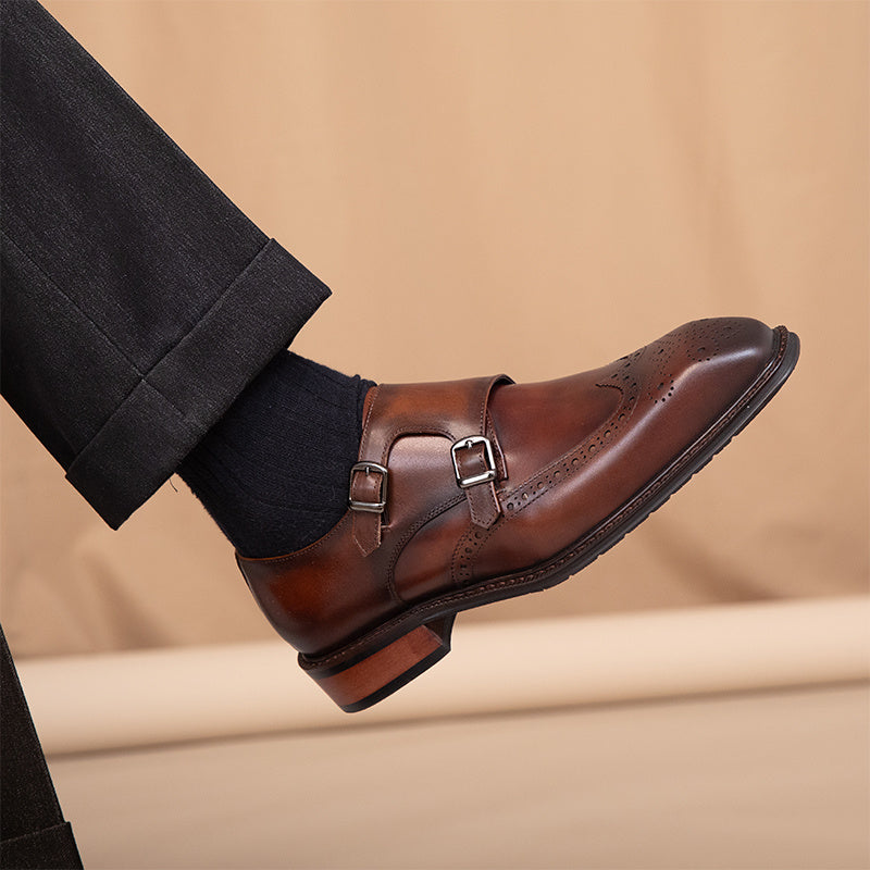 Business Leisure British Leather Square Toe Shoes