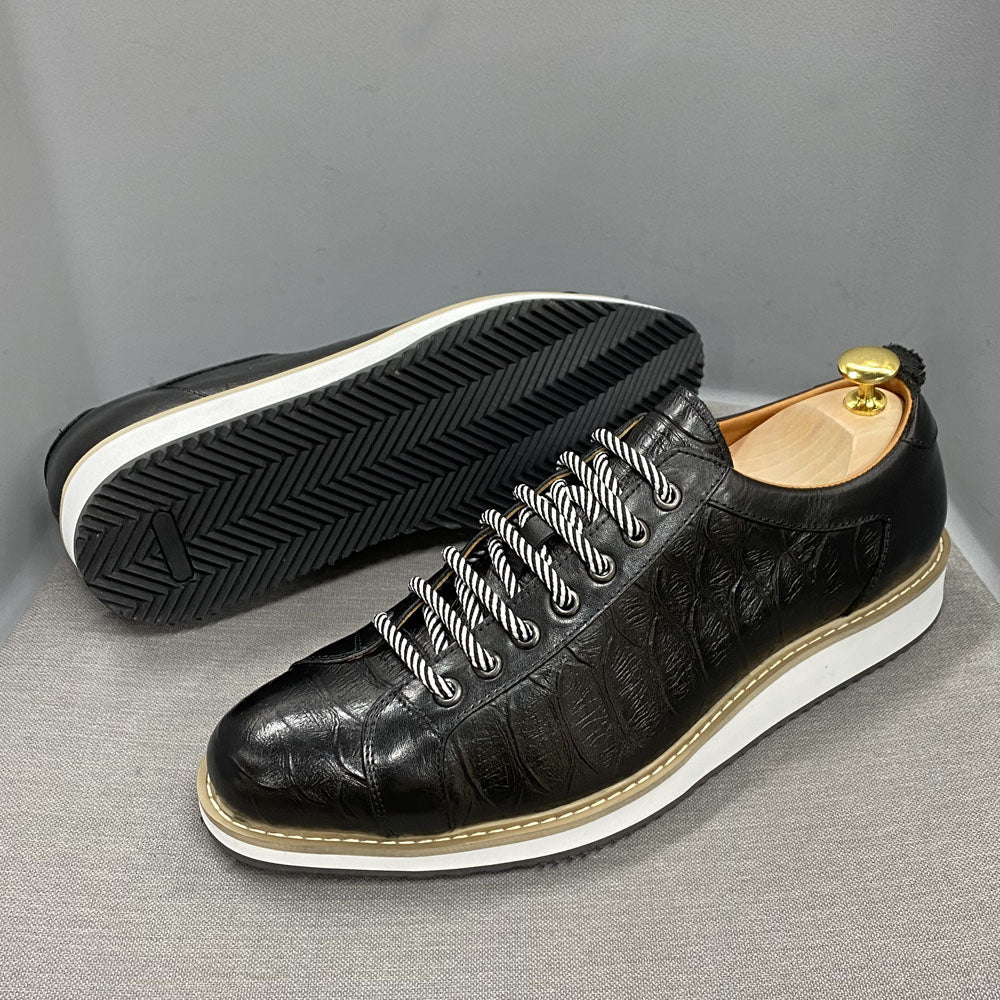 European Style European Style Real Cow Leather Crocodile Print Flat Shoes