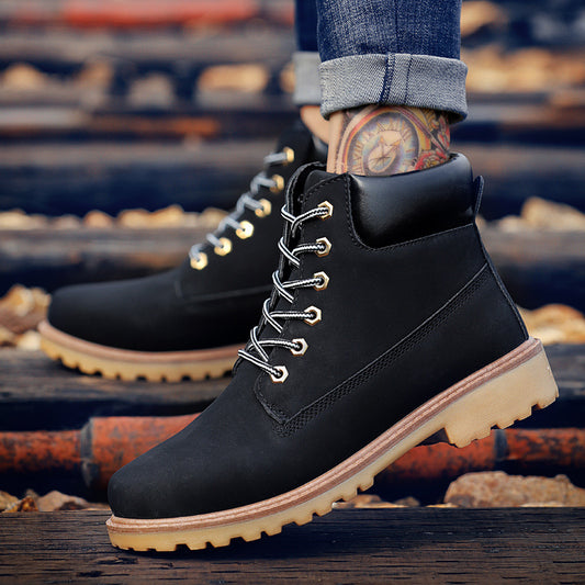 Lace-Up Leather High-Top Casual Snow Boots