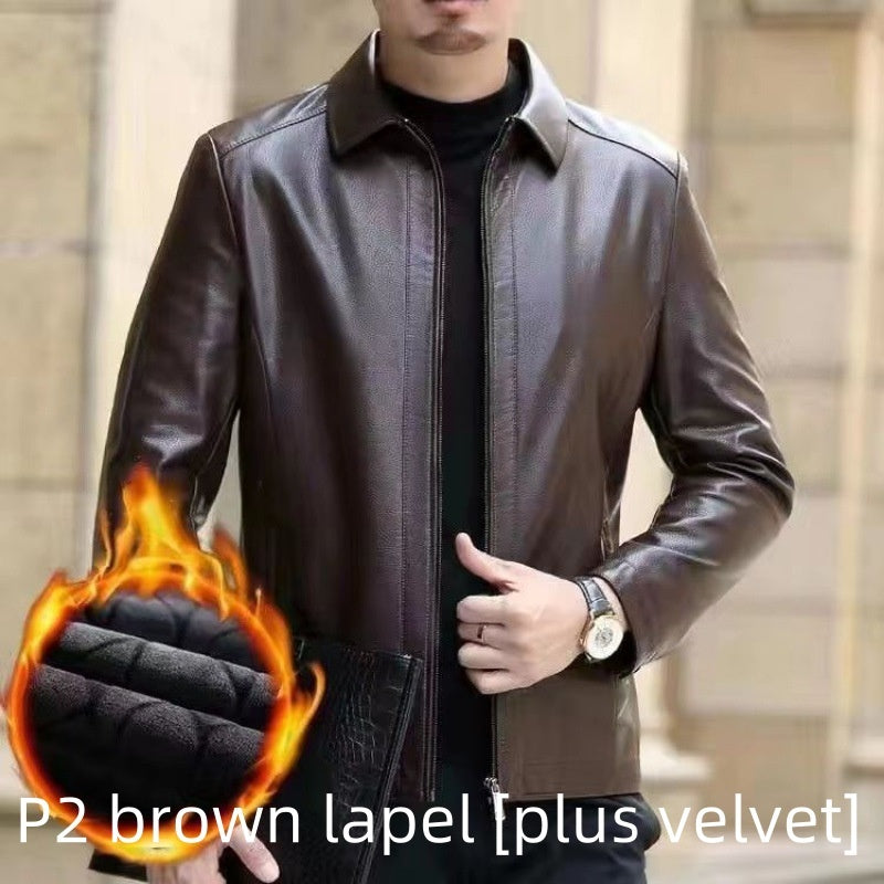 Leather Jacket Fleece Lined with Stand Collar
