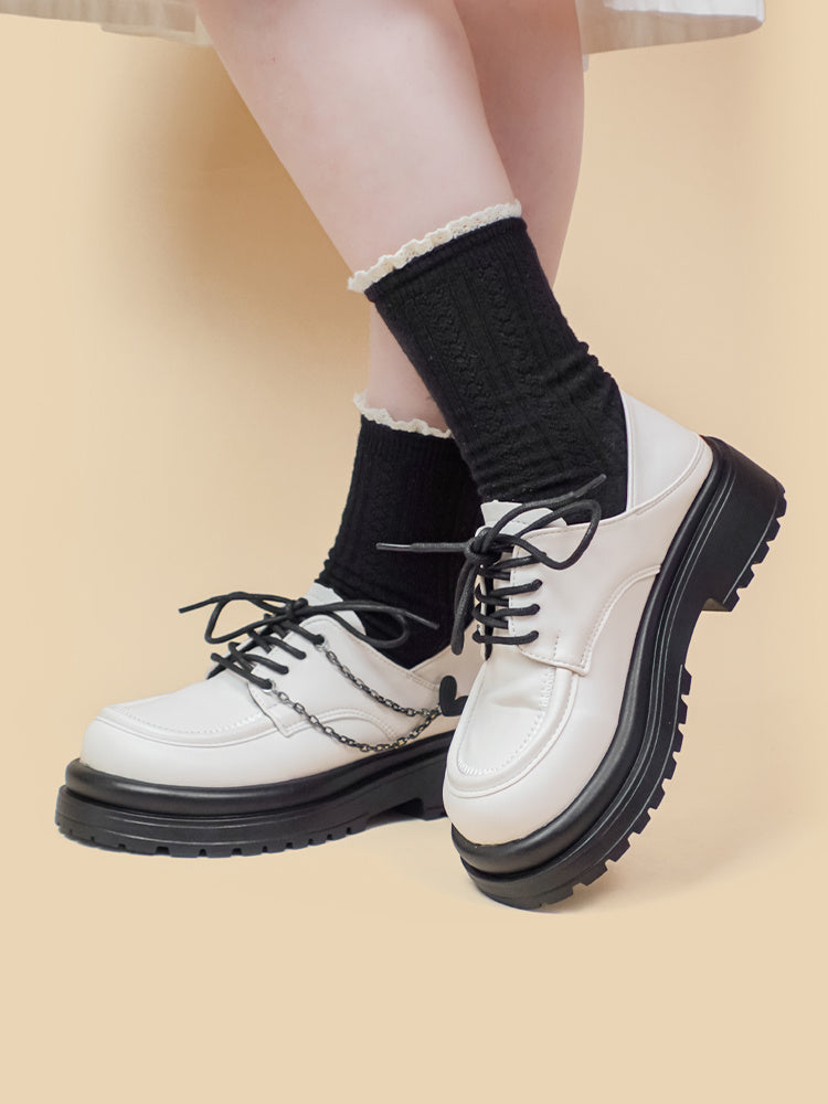 Thick Soled White Leather Shoes