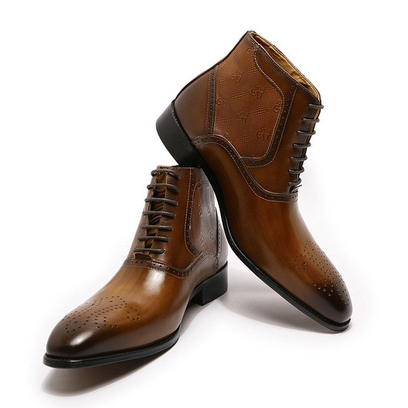 Pointed Leather Boots Front Lace-up Boots