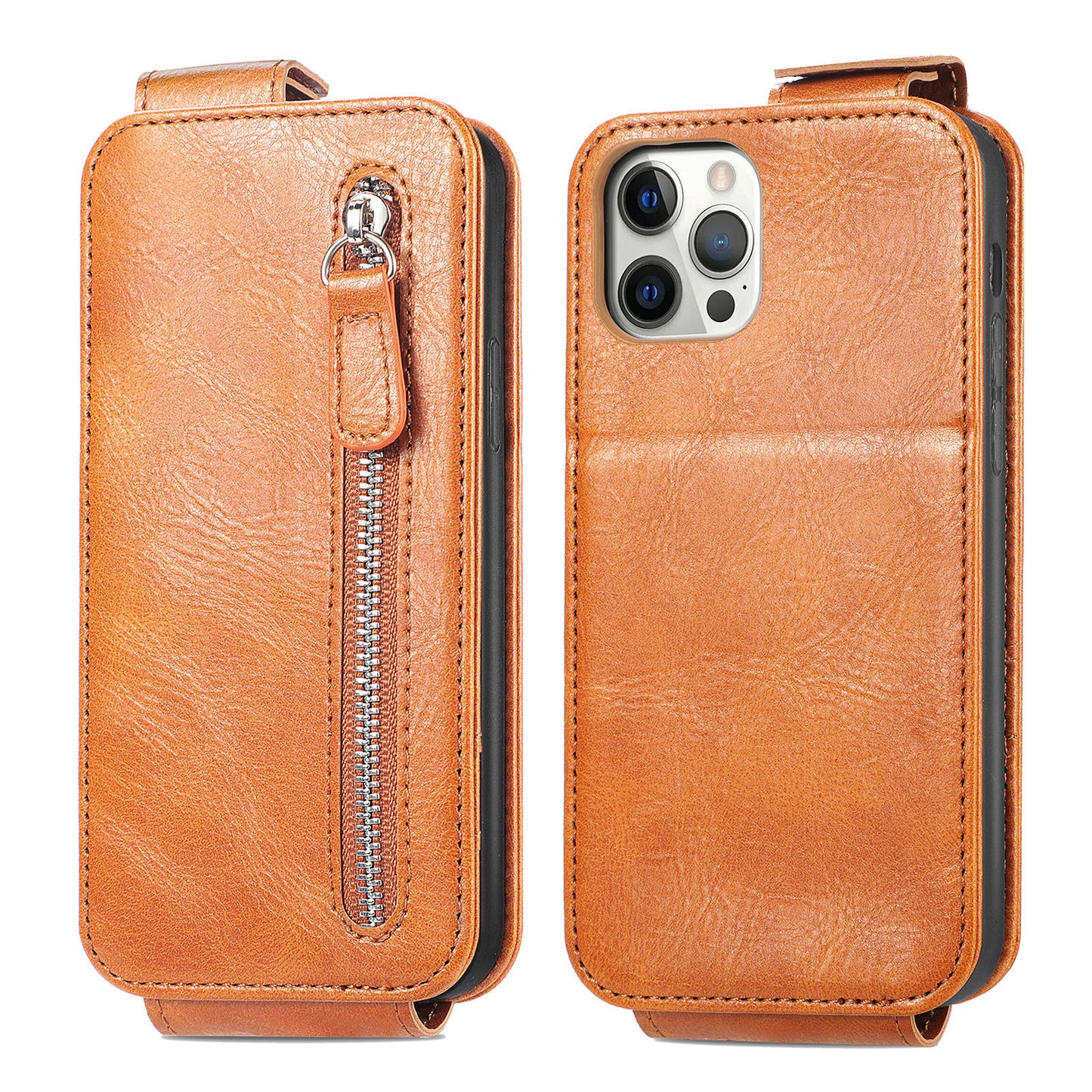 iPhone Leather Wallet Zipper Protective Case