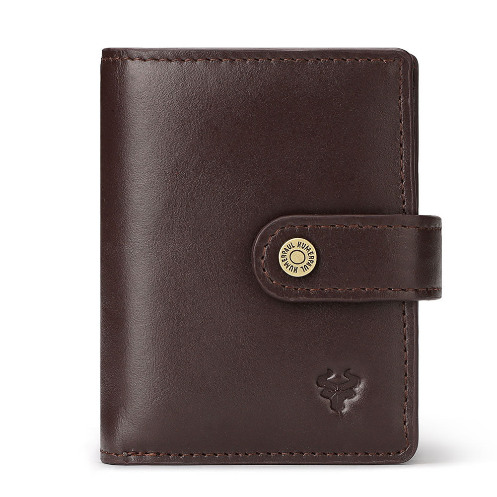 Leather RFID Card Holder Antimagnetic Short Wallet Retro Zipper Automatic