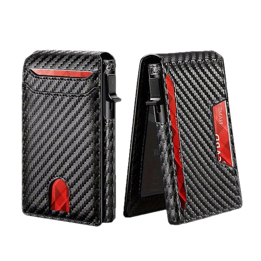 RFID Carbon Fiber Leather Wallet Card Box Anti-Theft