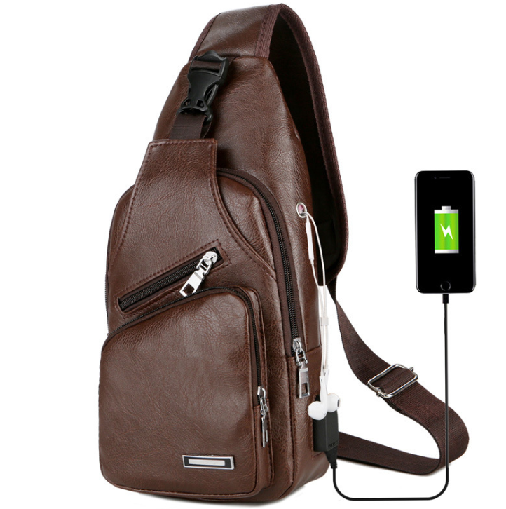 Crossbody USB Leather Chest Bag