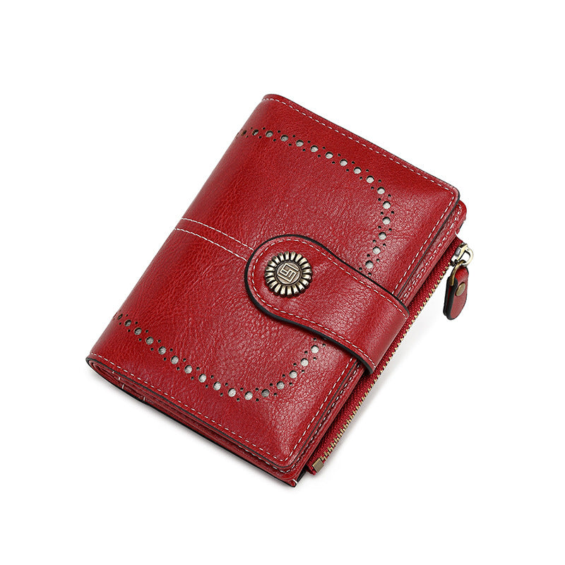 RFID Wallet card Slot Wax Leather Zipper Case