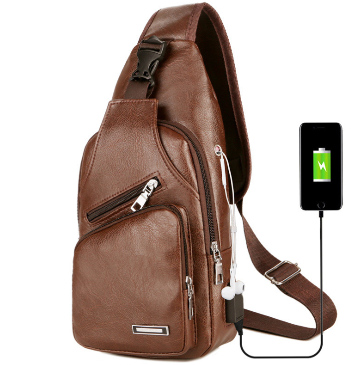 Crossbody USB Leather Chest Bag