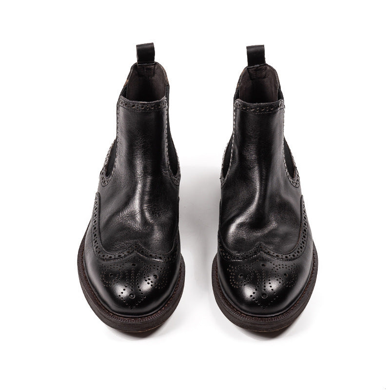Chelsea Brogue Carved Leather Boots