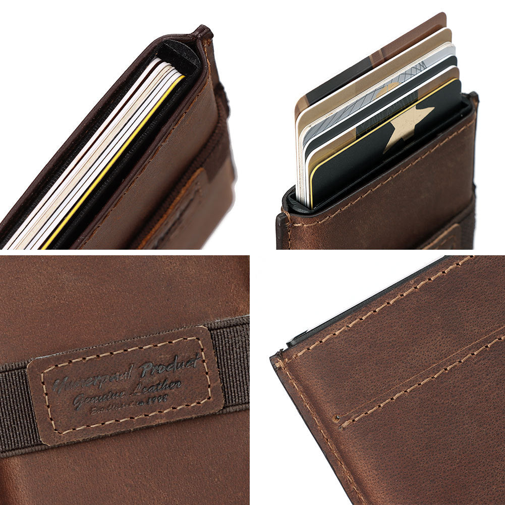 RFID Leather Retro Anti-Theft Swipe Card Box Automatic Credit Card Sleeve