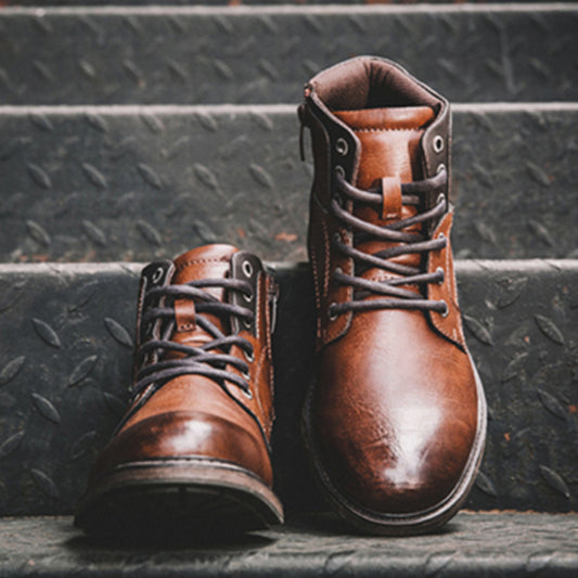 Winter Ankle Lace Up Leather Boots