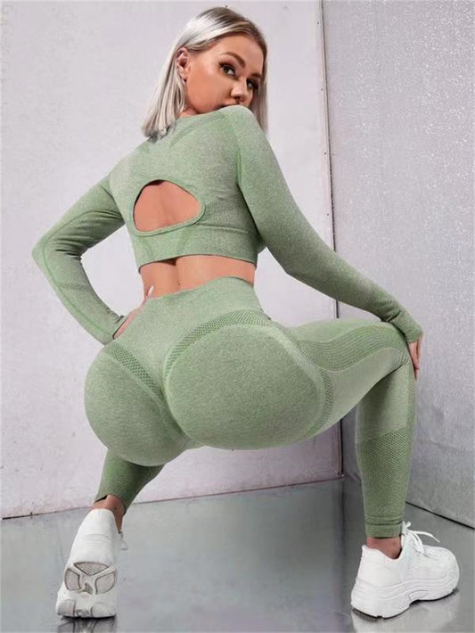 2 Pieces Sports Suits Long Sleeve Butt Lifting High Waist Leggings