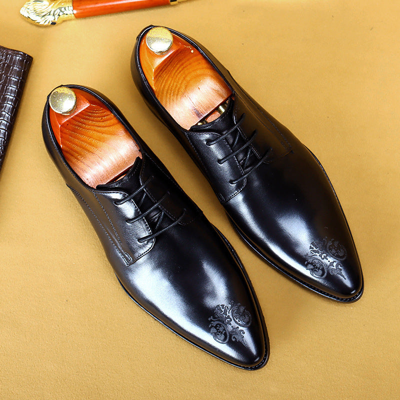 Breathable Pointed Carved Business Casual Wear Leather Shoes