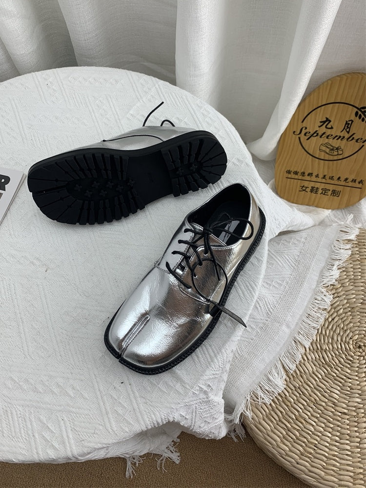 English Style Horseshoe Flat Sole Leather Shoes