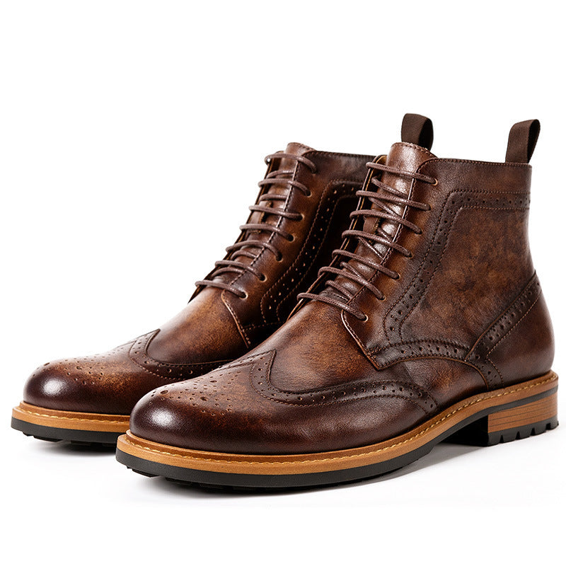 Casual Leather Round Toe Boots