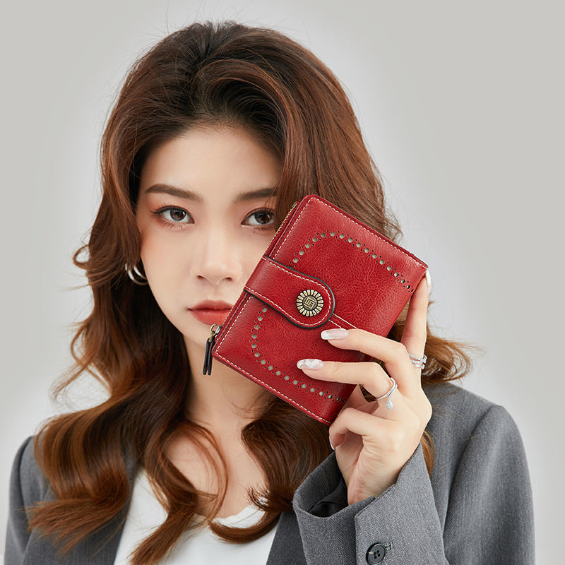 RFID Wallet card Slot Wax Leather Zipper Case
