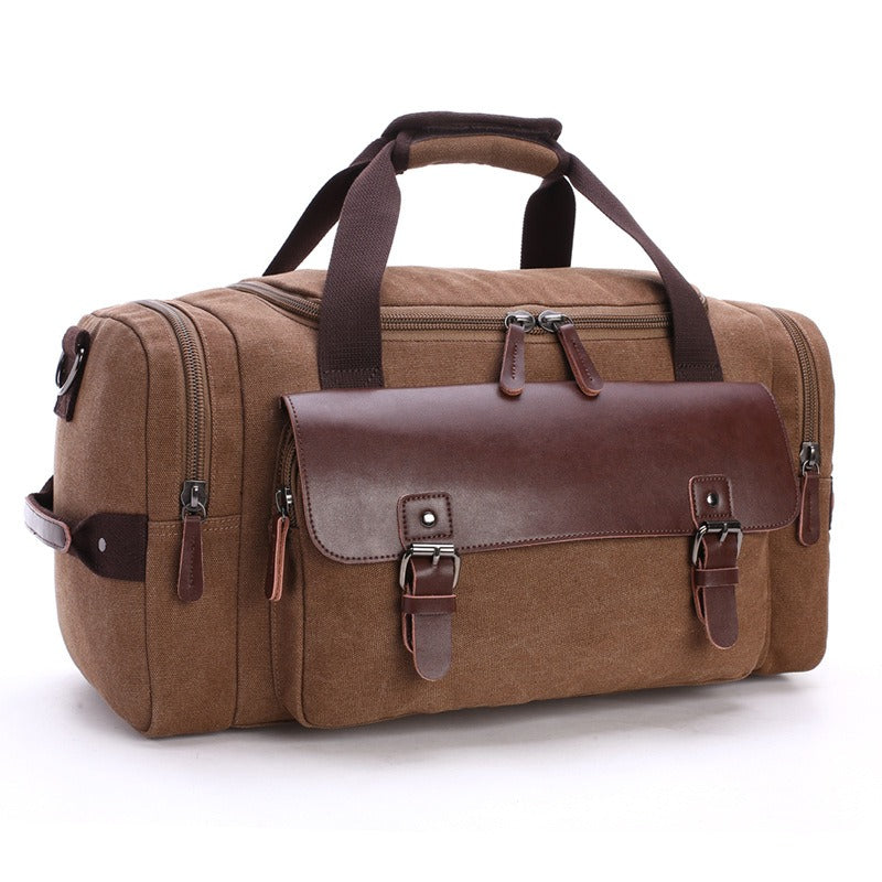 Classy Large Capacity Vintage Leather and Canvas Luggage Travel Tote Bags