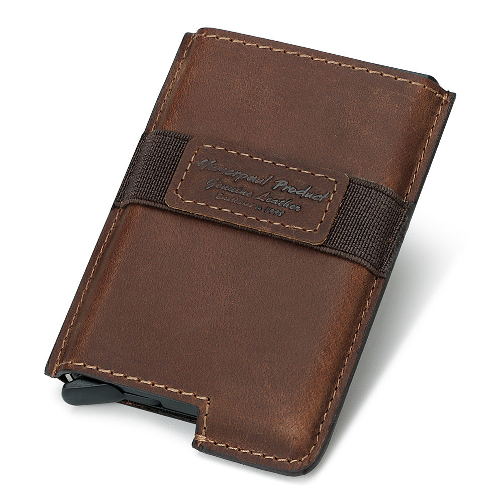 RFID Leather Retro Anti-Theft Swipe Card Box Automatic Credit Card Sleeve