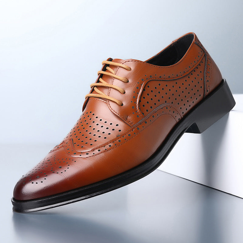 Block Carved Casual Leather Shoes