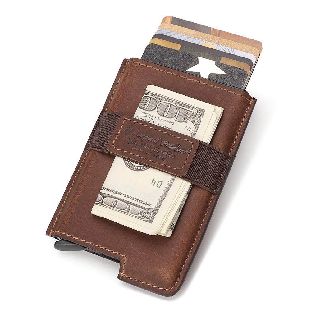 RFID Leather Retro Anti-Theft Swipe Card Box Automatic Credit Card Sleeve