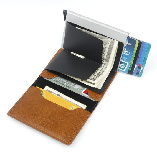 RFID Metal Card Holder Aluminium Alloy Leather Wallet Antitheft