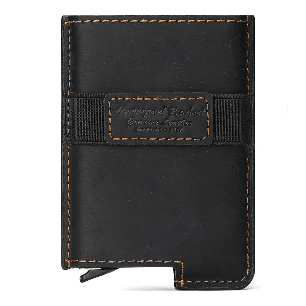 RFID Leather Retro Anti-Theft Swipe Card Box Automatic Credit Card Sleeve