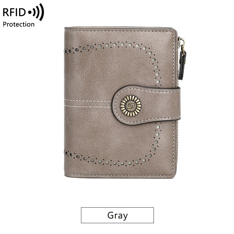 RFID Wallet card Slot Wax Leather Zipper Case