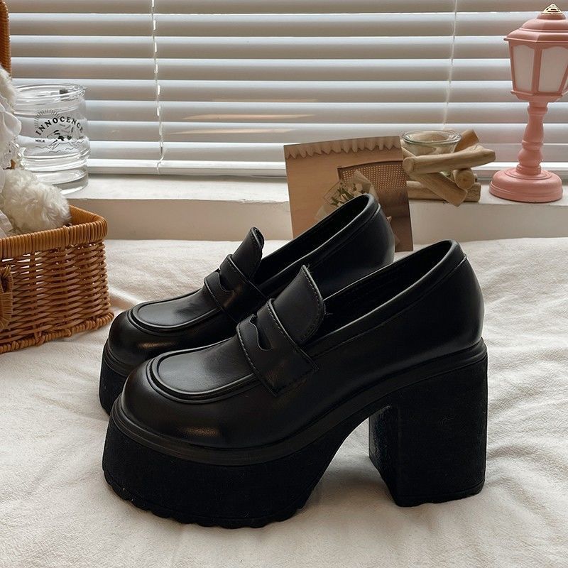 Short Heel British Platform Loafers Leather Shoes
