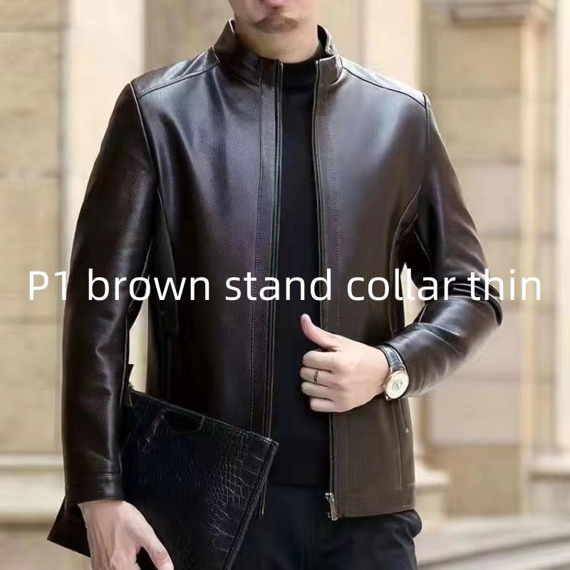 Leather Jacket Fleece Lined with Stand Collar