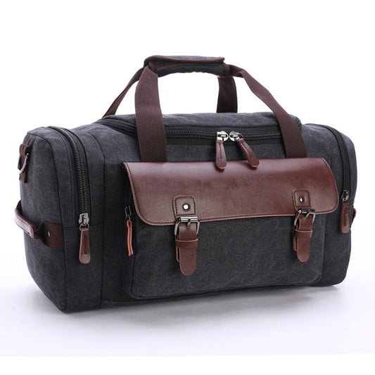 Classy Large Capacity Vintage Leather and Canvas Luggage Travel Tote Bags