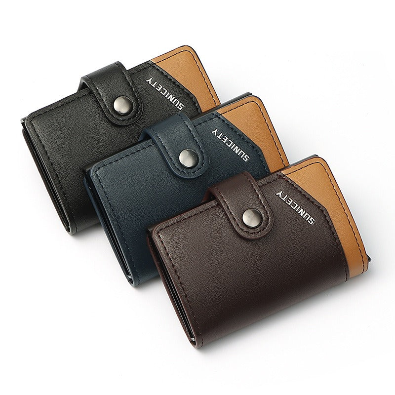 Leather RFID Metal Aluminum Case Automatic Pop-up Card Holder