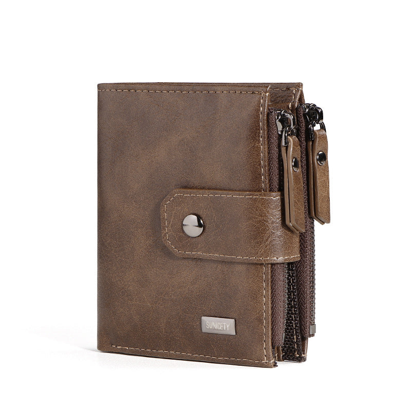 Anti-Theft Brush Business Leather Thin Short Wallet